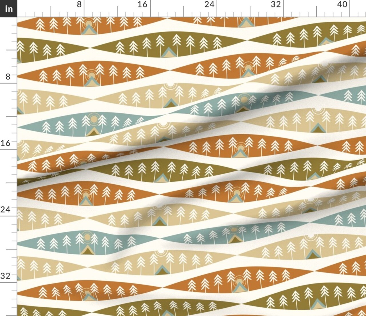 Camping Earth Tones Adventure Exploration Great Outdoors Tents Trees Nature Sunrise Sunset Red Beige Cozy Hygge Custom Printed Fabric by Spoonflower Various Fabrics by the Yard or Fat Quarter